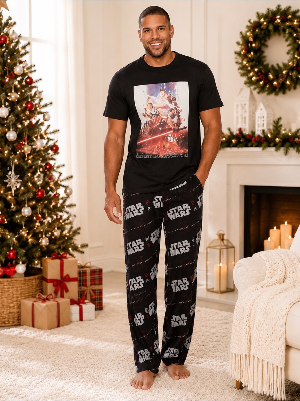 Disney Star Wars Rise of Skywalker Pajama Set Black Graphic Sleepwear Mens NWT M